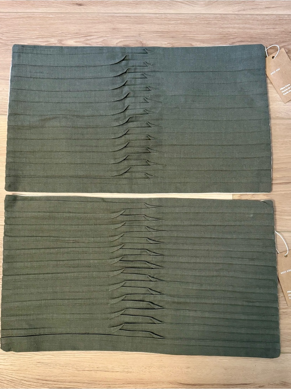 West Elm Centered Pleat Pillow Covers x 2 Dark Olive NWT Home Decor Pillows